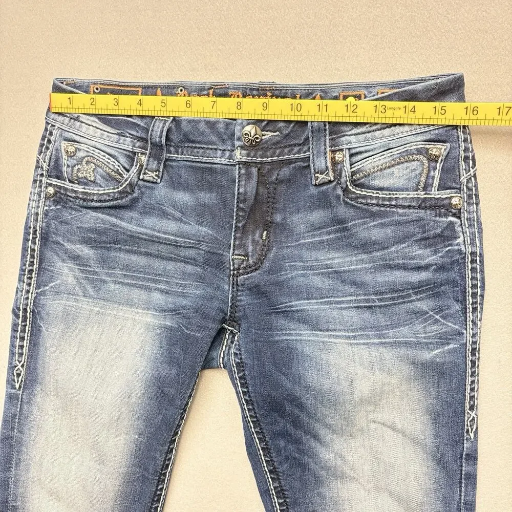 Rock Revival Jeans Semak Low Rise Bootcut Embellished Flap Pocket Denim Size 29
